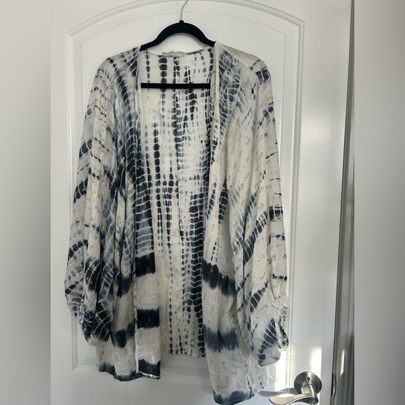 Anthropologie Blue Vada Shimmer Cocoon Kimono Flowly Breathable One Size - Picture 6 of 15